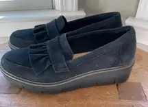 Clarks Women's Airabell Shoes Slip on Loafers 90’s Wedge Suede Shoes Size 8