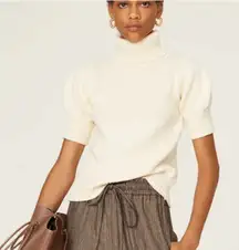 Adam Lippes Sweater‎ Womens Small White Puff Sleeve Knit Turtleneck Cotton Wool