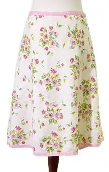 Sundance Linen Floral A-Line Skirt Size 4 Butter Yellow Pink Lace-Up Back Hi-Low