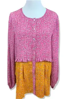 LOGO Lori Goldstein flowy floral boho flounce mauve and goldenrod S