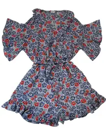Pepe Jeans Summer Blue and Red Floral Jumpsuit with Ruffled Hem