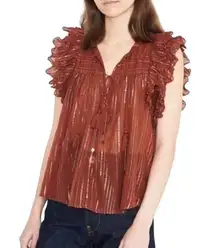 Ulla Johnson  Metallic Mahogany Cora Flutter Sleeve Top XS/ 2