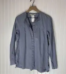 S Max Mara Blue 100% Cotton Tunic Blouse Size 6 Button Neck Minimalist Italy