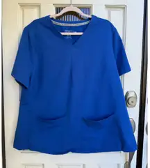 Fabletics Royal Blue V Neck Scrub Top Short Sleeve Pockets Women's Size XXL 1X