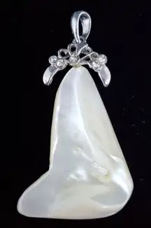 Silver Tone Mother of Pearl & Rhinestone Pendant