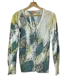 Boutique  Cut Cute Y2K Blue & Green Printed Button Down Cardigan Sweater S