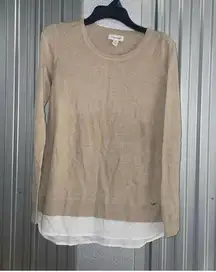 Calvin Klein Tan Sweater With White Under Shirt Trim Preppy Academia Minimal