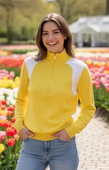 Ralph Lauren LRL Vintage Yellow White Sweater Women’s Size Large Mock Preppy EUC