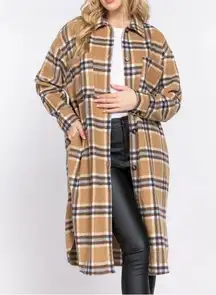 Active USA Wool Blend Plaid Jacquard Long Shirt Jacket Shacket. Size Medium. NWT