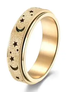 Frosted Gold Moon & Star Spinner Ring – 18K GP Fidget Band