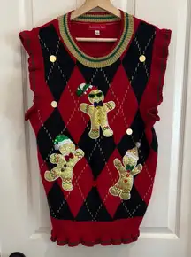 Blizzard Bay dancing gingerbread men ruffle sleeveless sweater