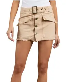 Free People Hang On Tight Belted Utility Mini Skirt in Sand Size 6 NWOT