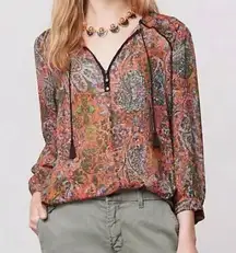 Edme & Esyllte Niya Peasant Top Size 8 Red Paisley Anthropologie Tassel Tie Neck