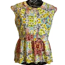 Lily White Floral Peplum Top Colorful‎ Print Sleeveless Blouse Shirt