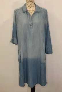 Luxology chambray ombré popover shirt dress pinstripes 14