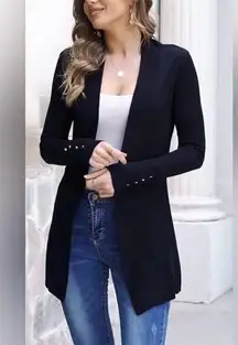 89th + MADISON cardigan open front 2 pockets silver buttons at cuffs size PL