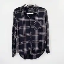 Rails  Hunter Shirt Onyx Slate Button Down Black Size M Metallic Plaid Flannel