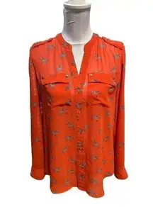 Charter Club Orange Sheer Blouse with Zebra Size XS