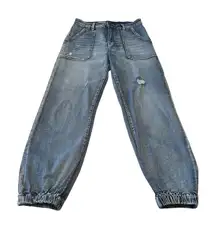 Driftwood Womans 29 Denim Joggers Ankle Distressed Medium Wash Jeans