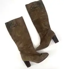 Michael Kors Olive Green Suede Heeled‎ Tall Leather Buckle Boots Size 8 Riding