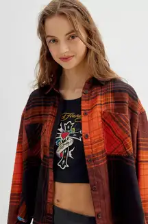 BDG Karl Slouchy Flannel Button-Down Shirt NWT Size M - Red Multi