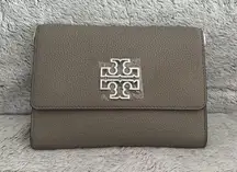 Tory Burch Britten Chain Moose Pebbled Leather Handbag Wallet Purse