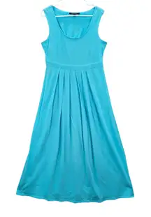 Chadwicks Blue Sleeveless Pleat‎ Flare Midi Long Boho Cotton Dress Large