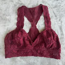 Lace Racerback Bralette Maroon Large Wireless Floral Stretch Elegant Romantic
