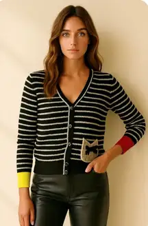 Sonia by Sonia Rykiel Y2K Lightweight Striped Cardigan Bow Detail Colorblock