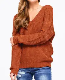 Rust open back chunky sweater women's oversize medium knit twist back