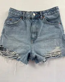 Women’s TopShop Light Wash Denim Distressed A-Line Jean Shorts Sz 4
