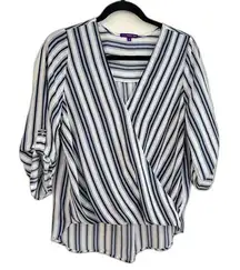 West Kei Blue & White Faux Wrap Shirt Size Small Business Casual Meets‎ Yacht