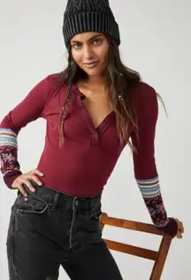 We The Free People Combo Mikah Layering Cuff Knit Top in Wine NWT Size XS