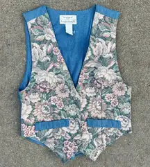 Vintage 90s Longhorn by Never Western Cowgirl Pastel Floral Tapestry Dress Vest