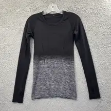 Lululemon Swiftly Tech Crew Long Sleeve Shirt Black Gray Ombre Women's 4 FLAW