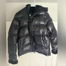 Black Puffer Jacket with Fur Trim