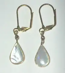 Vintage Gold Tone & Abalone Shell Dainty Dangling Boho Pierced Earrings