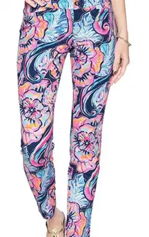 Lilly Pulitzer Kelly Skinny Ankle Pants Womens  12 Mr Peacock Tweethearts Floral