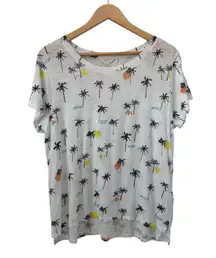 Lucky Brand Palm Tree T-shirt Size L Semi Sheer Travel Resort Cruise Beach Boho