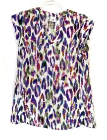 CAbi | Multi Color Feather Print Blouse 100% Polyester Womens Small