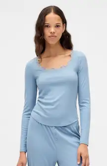 Mini Rib Lace-Trim PJ Top New England Blue Sky XXS