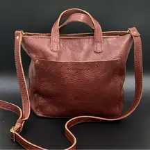 PLG PORTLAND Leather Goods “Almost Perfect” Mini Crossbody Zip Tote Bag Cognac
