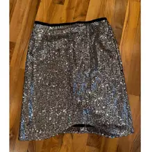 Gracia XL Silver Sequin Skirt Party Cocktail Club NWT FLAW holiday costume