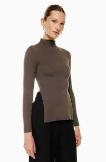 Babaton Aritzia Sweater Sz Xs Sculpt Knit Tie Open Back Ribbed Brown Mockneck​