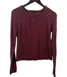 Lucca Couture Burgundy Round Neck Lightweight Distressed Sweater Size Small