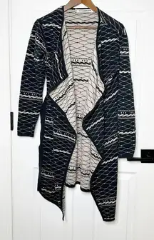 SOMETHING ELSE Black Cream Rope Print Open Front Belted Coatigan Size‎ US 2