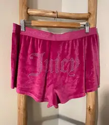 Juicy Couture Women’s Pink Velour Juicy Shorts with Back Bling Large VINTAGE Y2K