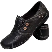 Clarks Women's Black Leather Slip-On Comfort Shoes Size 10M Casual