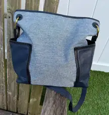 FOSSIL Blue Denim-Looks Canvas with Leather Trims Crossbody Bag‎  12x12” G