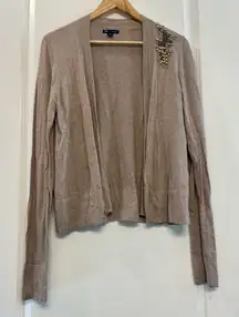 GAP Tan Light Weight Long Sleeve Rhinestone Bling Sweater Cardigan Size Medium